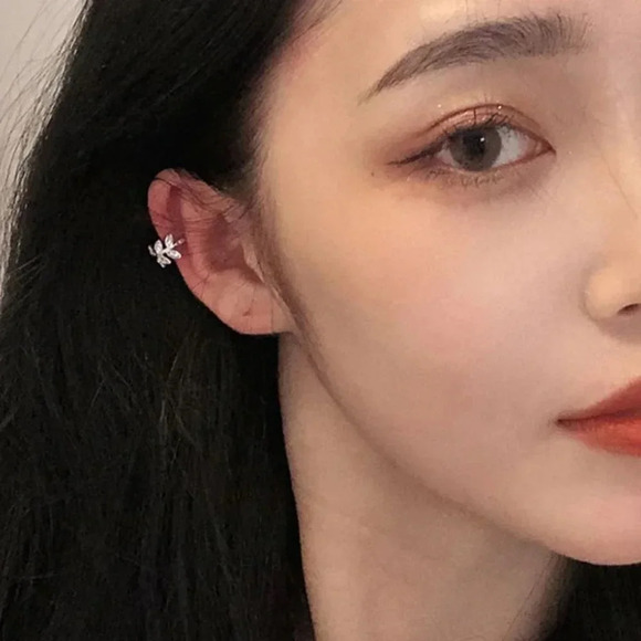 Sterling Silver Diamond Leaf Ear Cuffs Gold Silver - Picture 6 of 12